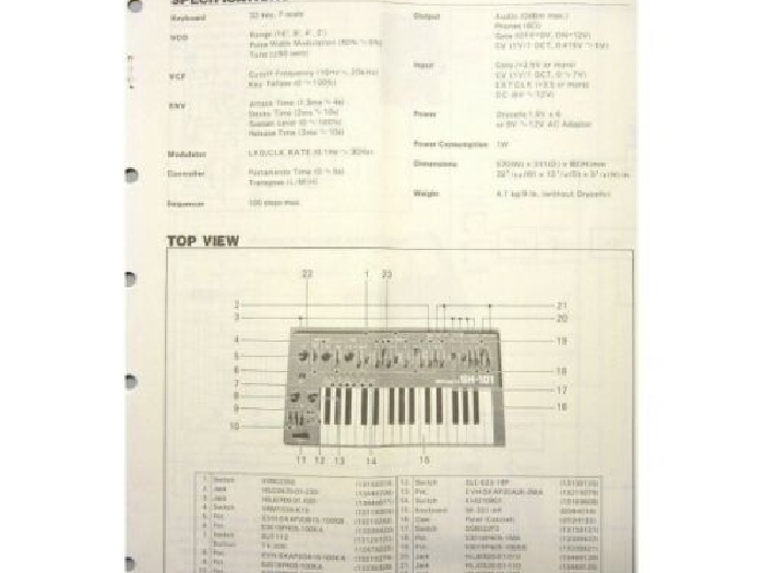 SH-101 Service Notes,Parts,Synthesizer, Vintage,Synth