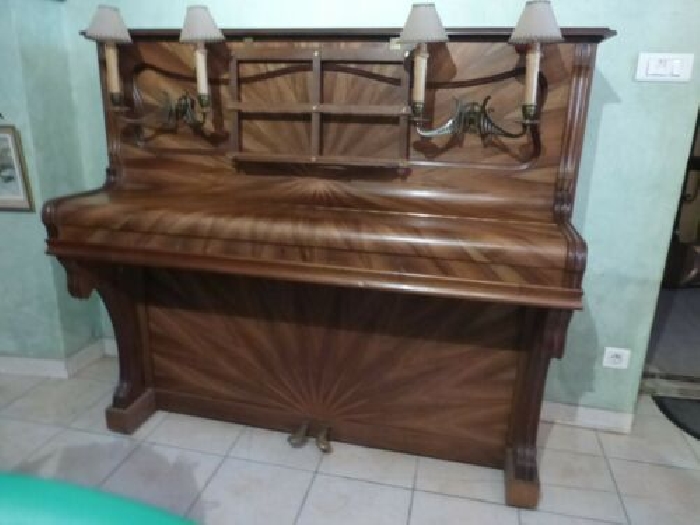 ancien Piano marqueterie soleil DEMONET  VICHY Art Deco 